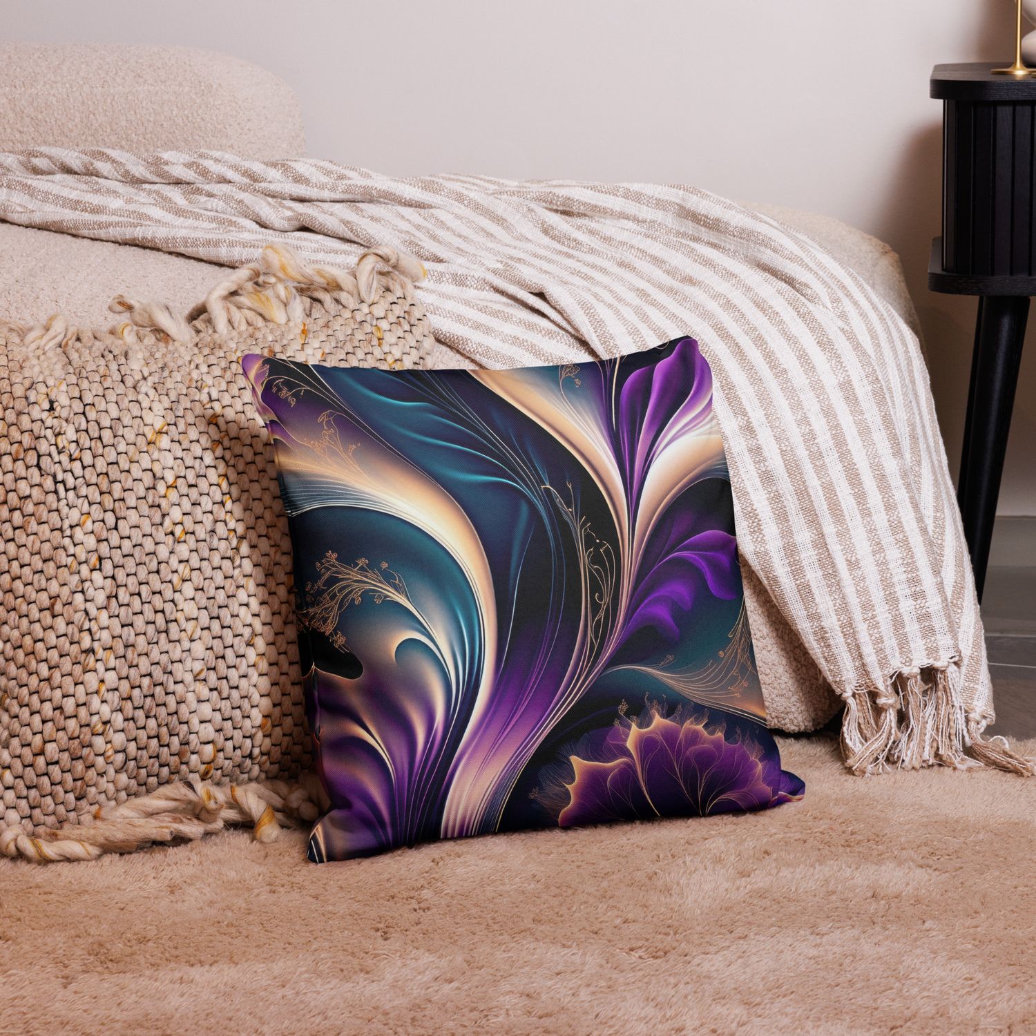 Floral Symphony Deep Purple and Gold Abstract
