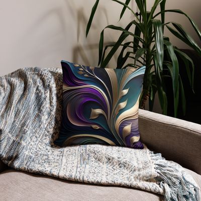 Golden Bloom - Deep Purple and Teal Abstract Floral