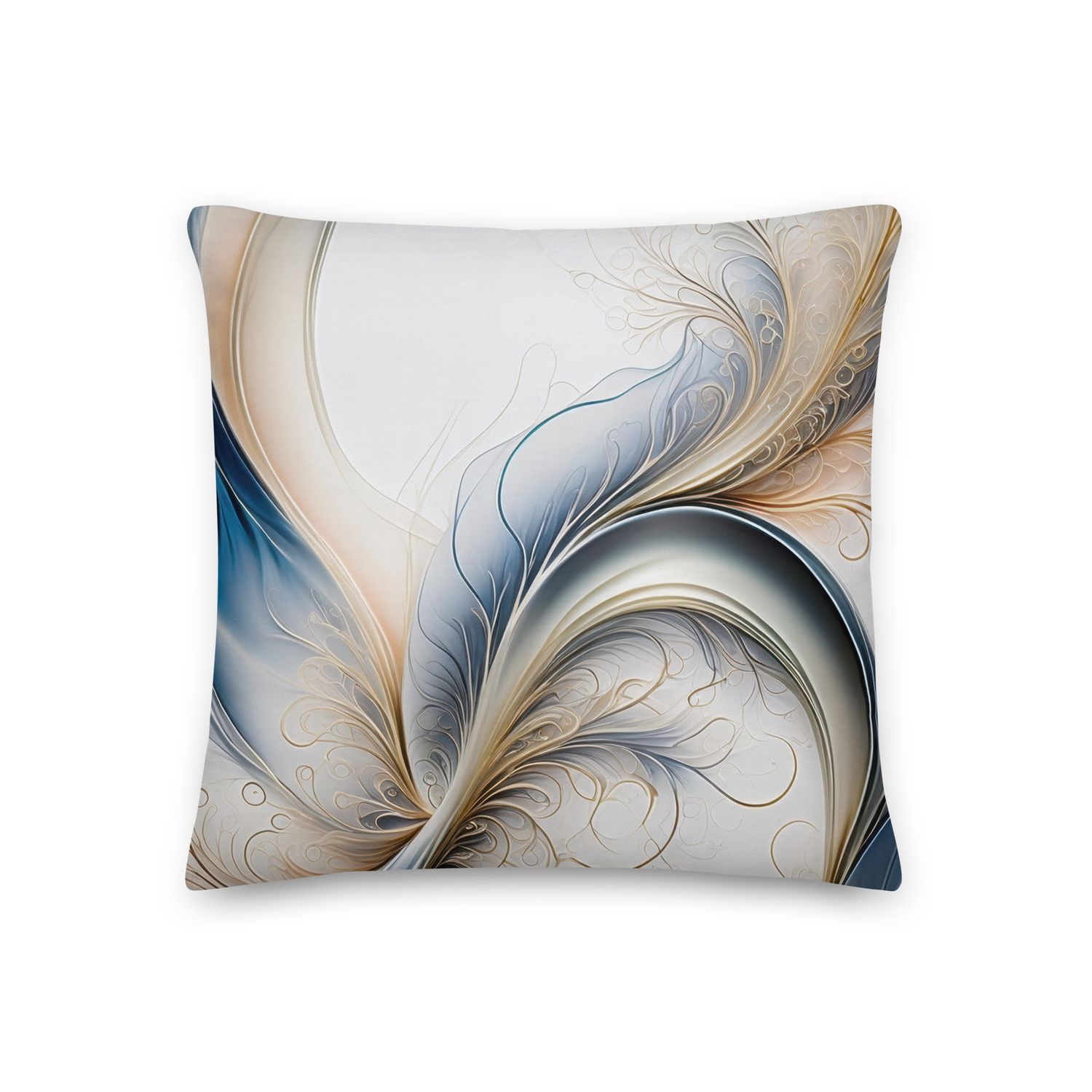 Golden Breeze - Soft Blue and Gold Flowing Abstract Premium Pillow, Size: 18×18 - Premium Throw Pillow