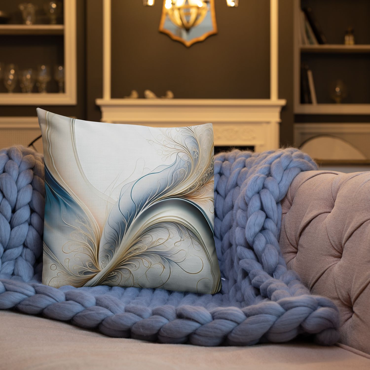 Golden Breeze - Soft Blue and Gold Flowing Abstract
