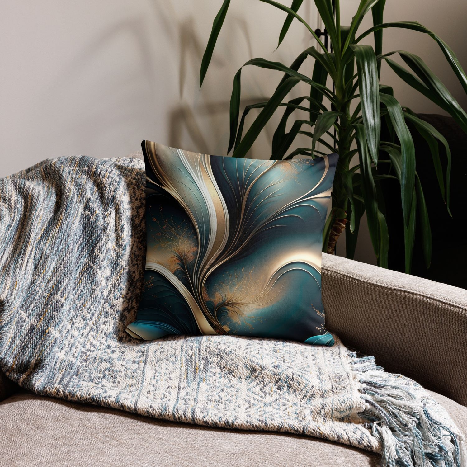 Golden Breeze - Teal and Gold Flowing Abstract