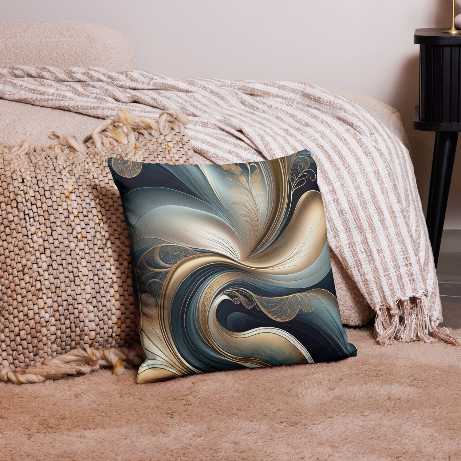 Golden Serenade - Teal and Gold Abstract Floral