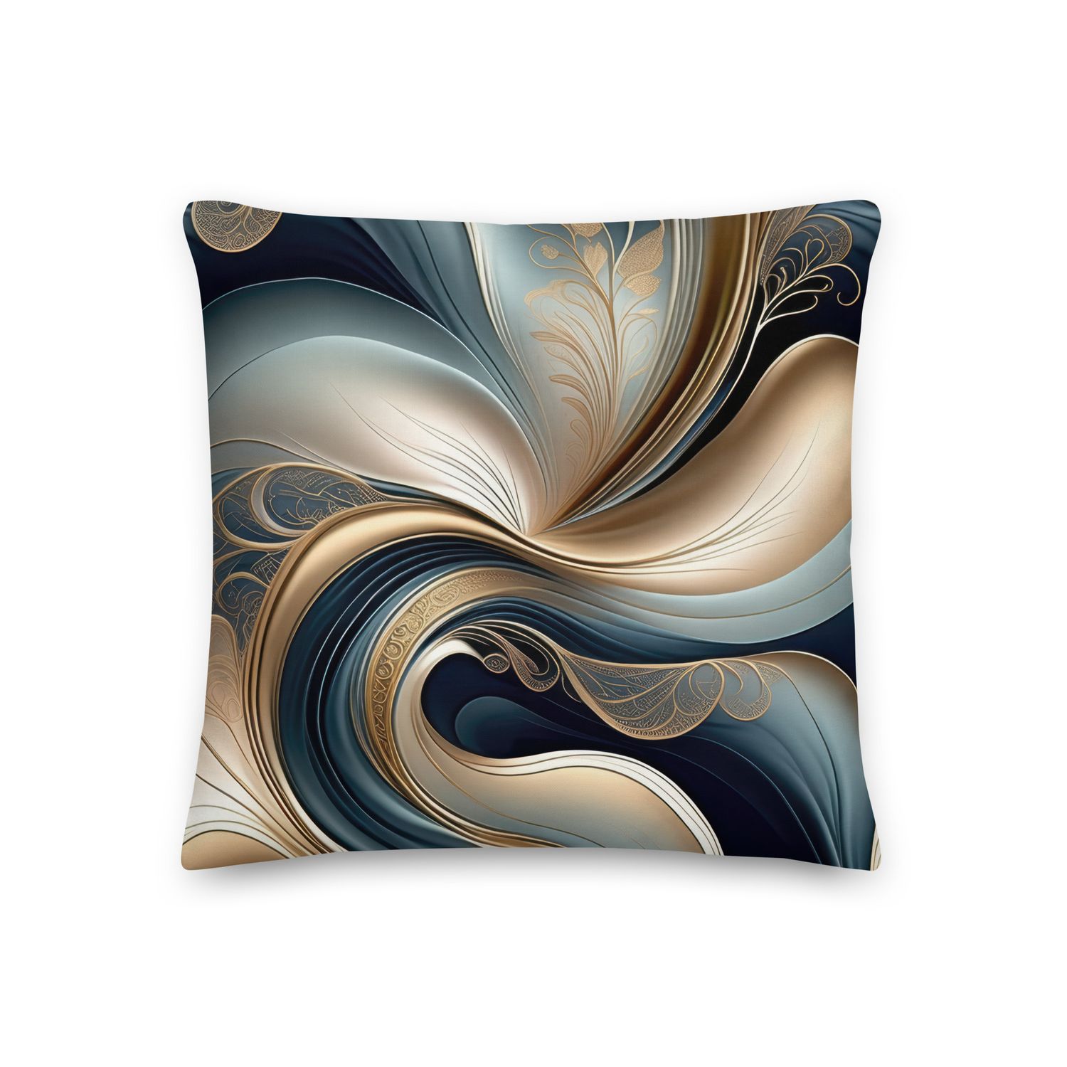Golden Serenade - Teal and Gold Abstract Floral Premium Pillow, Size: 18×18 - Premium Throw Pillow