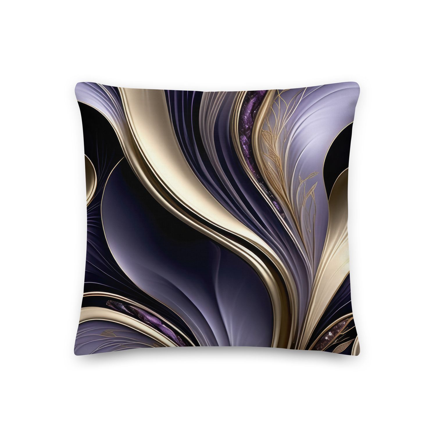 Golden Veil - Luxurious Gold and Violet Abstract Premium Pillow, Size: 18×18 - Premium Throw Pillow