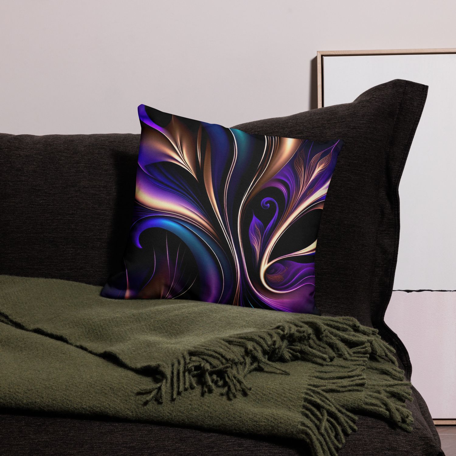 Midnight Bloom-Deep Purple, Teal, and Gold Abstract