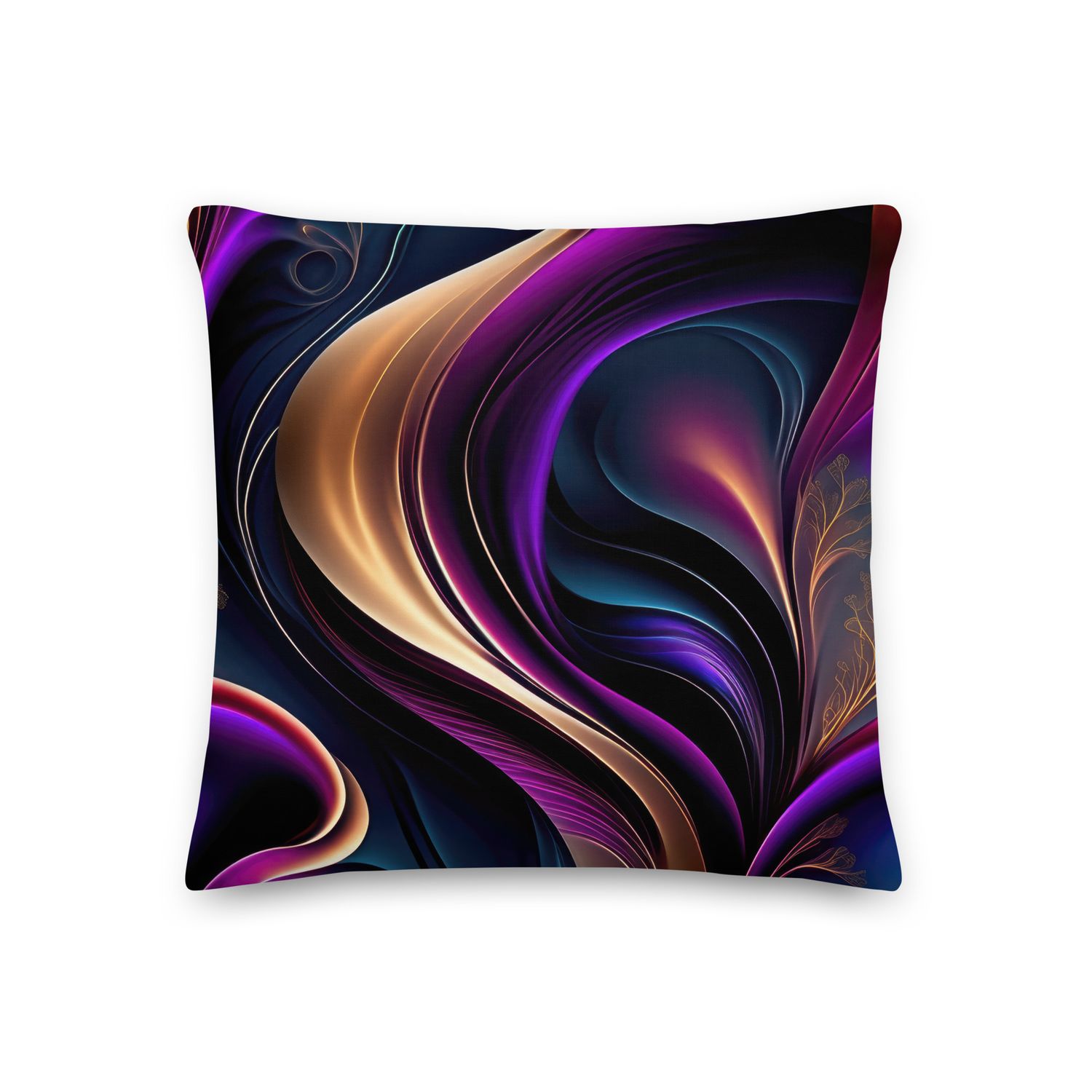 Luminous Flow-Bold Purple, Teal, and Gold Abstract Premium Pillow, Size: 18×18 - Premium Throw Pillow