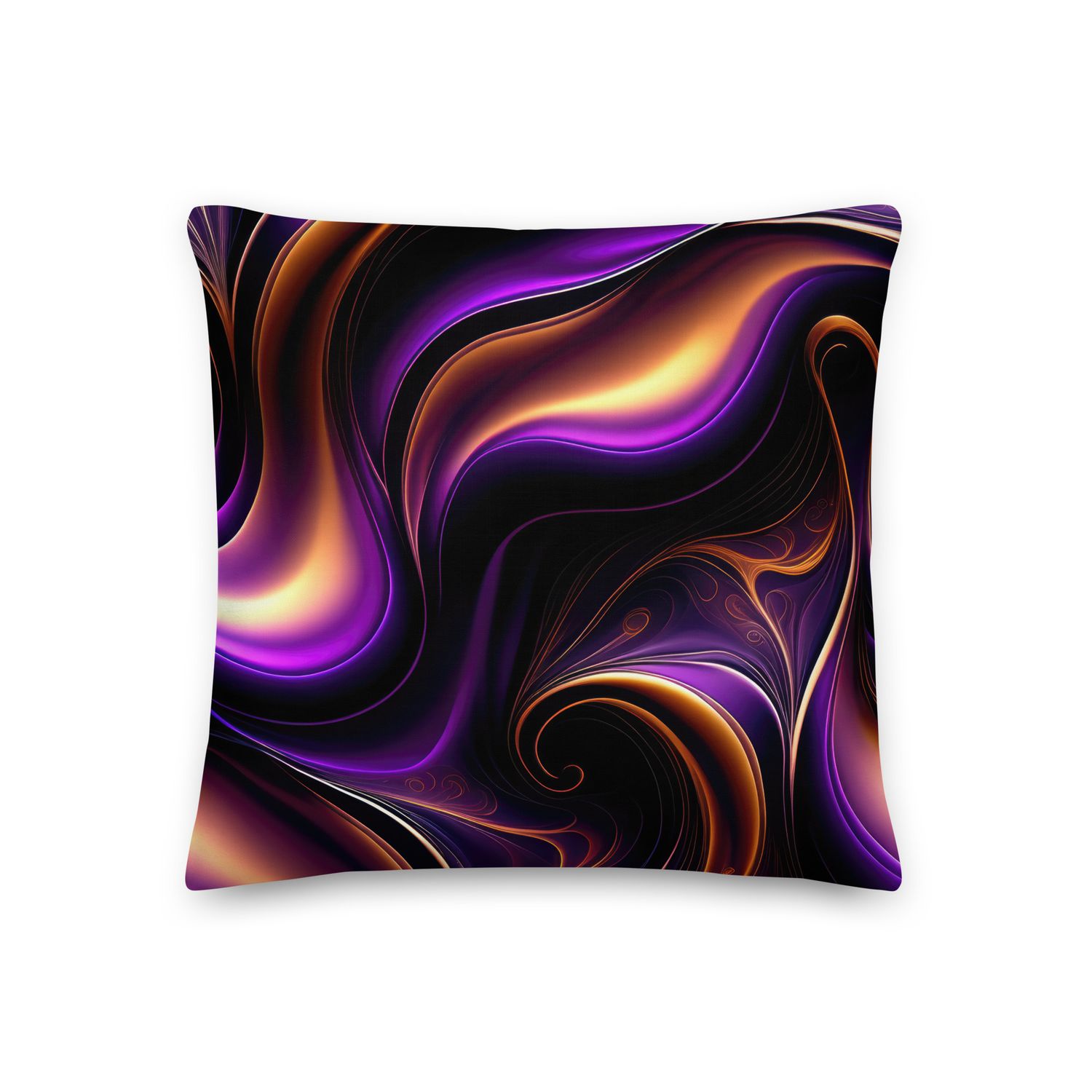 Radiant Ember-Violet and Gold Fluid Art Design Premium Pillow, Size: 18×18 - Premium Throw Pillow