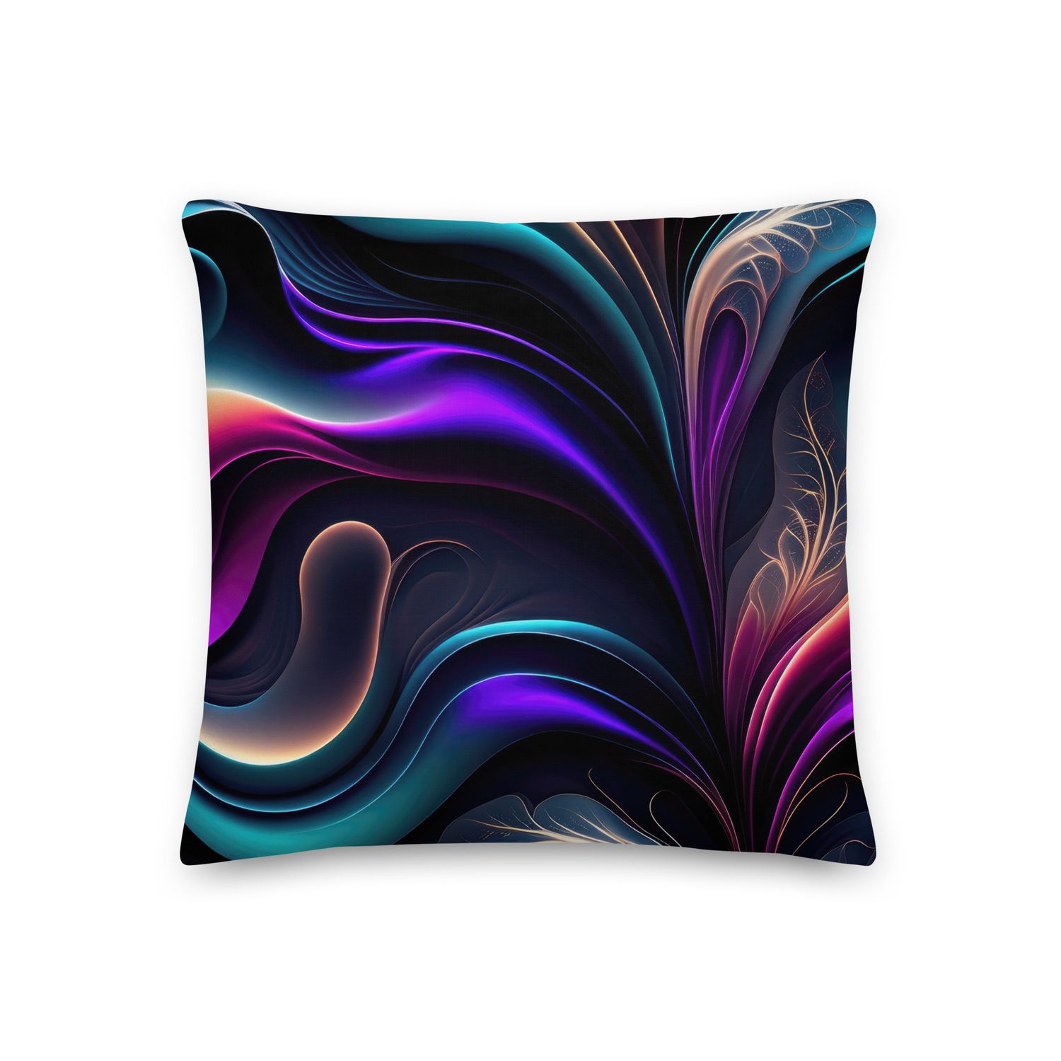 Radiant Bloom-Vivid Purple, Teal, and Gold Abstract Premium Pillow, Size: 18×18 - Premium Throw Pillow