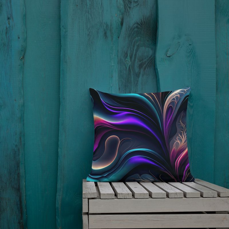 Radiant Bloom-Vivid Purple, Teal, and Gold Abstract Premium Pillow