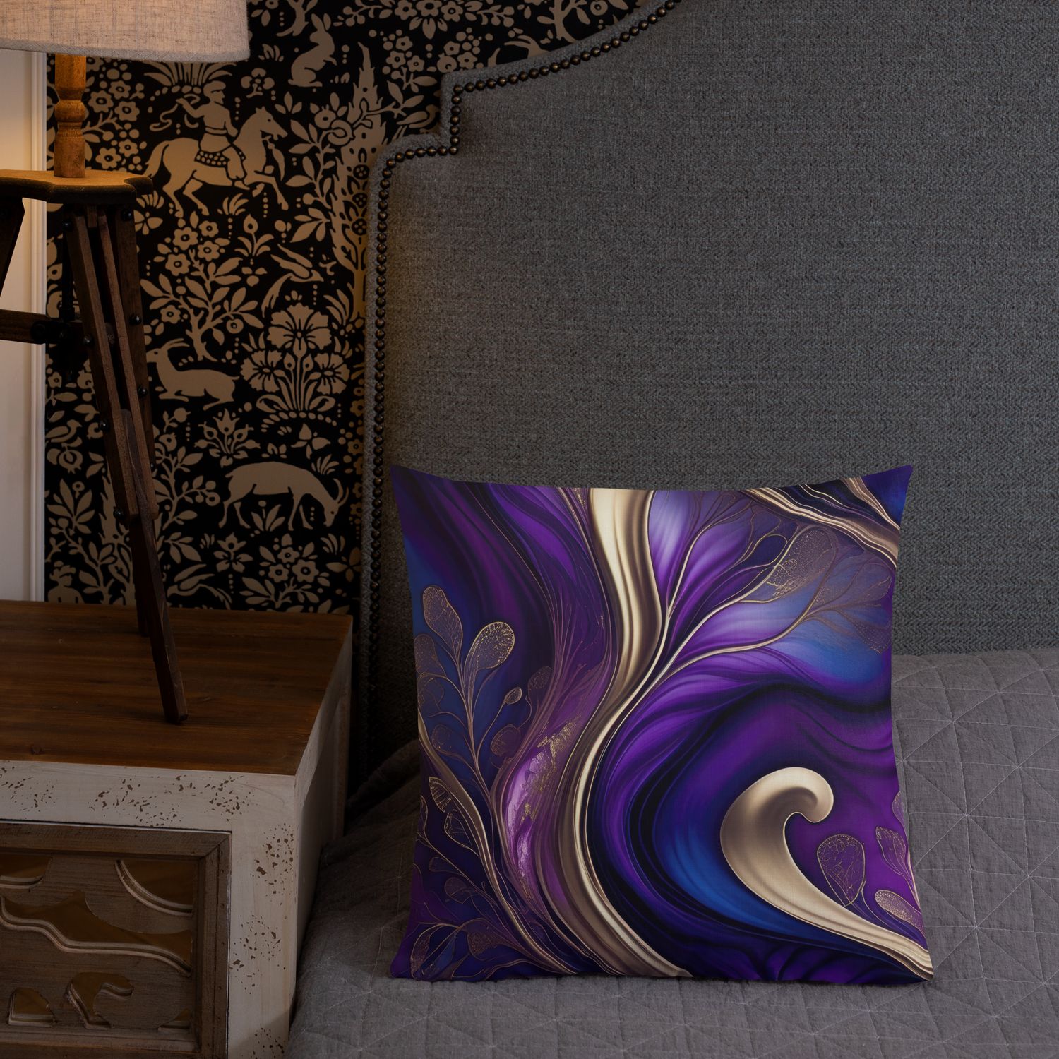 Midnight Petals-Deep Purple and Gold Abstract Floral