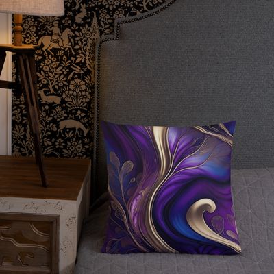 Midnight Petals-Deep Purple and Gold Abstract Floral