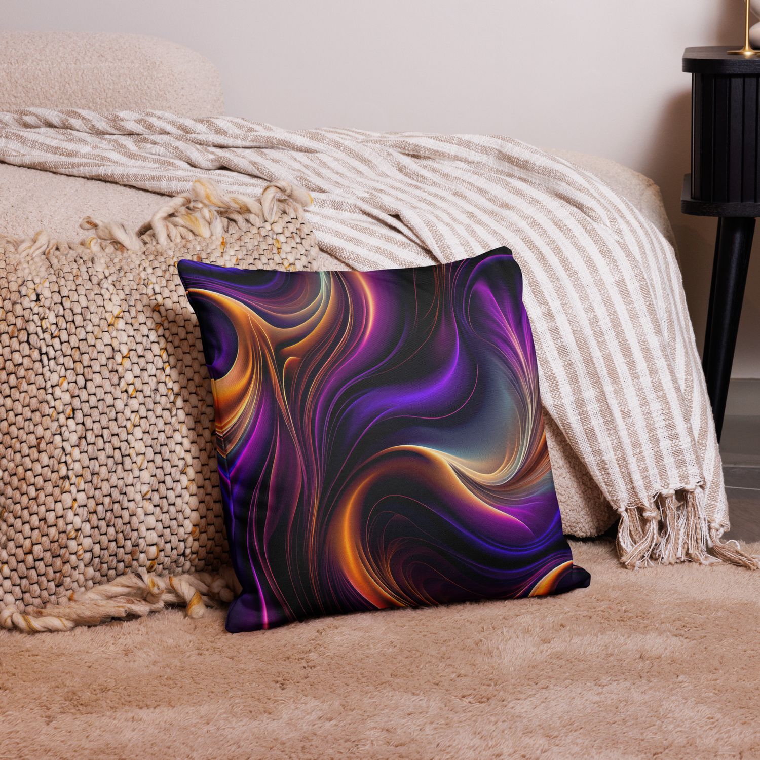 Luminous Flow-Vibrant Purple, Orange, and Gold Abstract