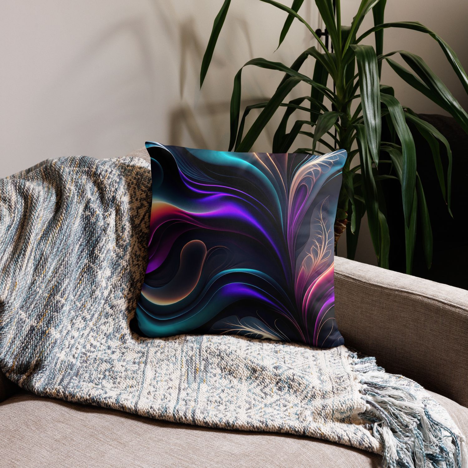 Radiant Bloom-Vivid Purple, Teal, and Gold Abstract