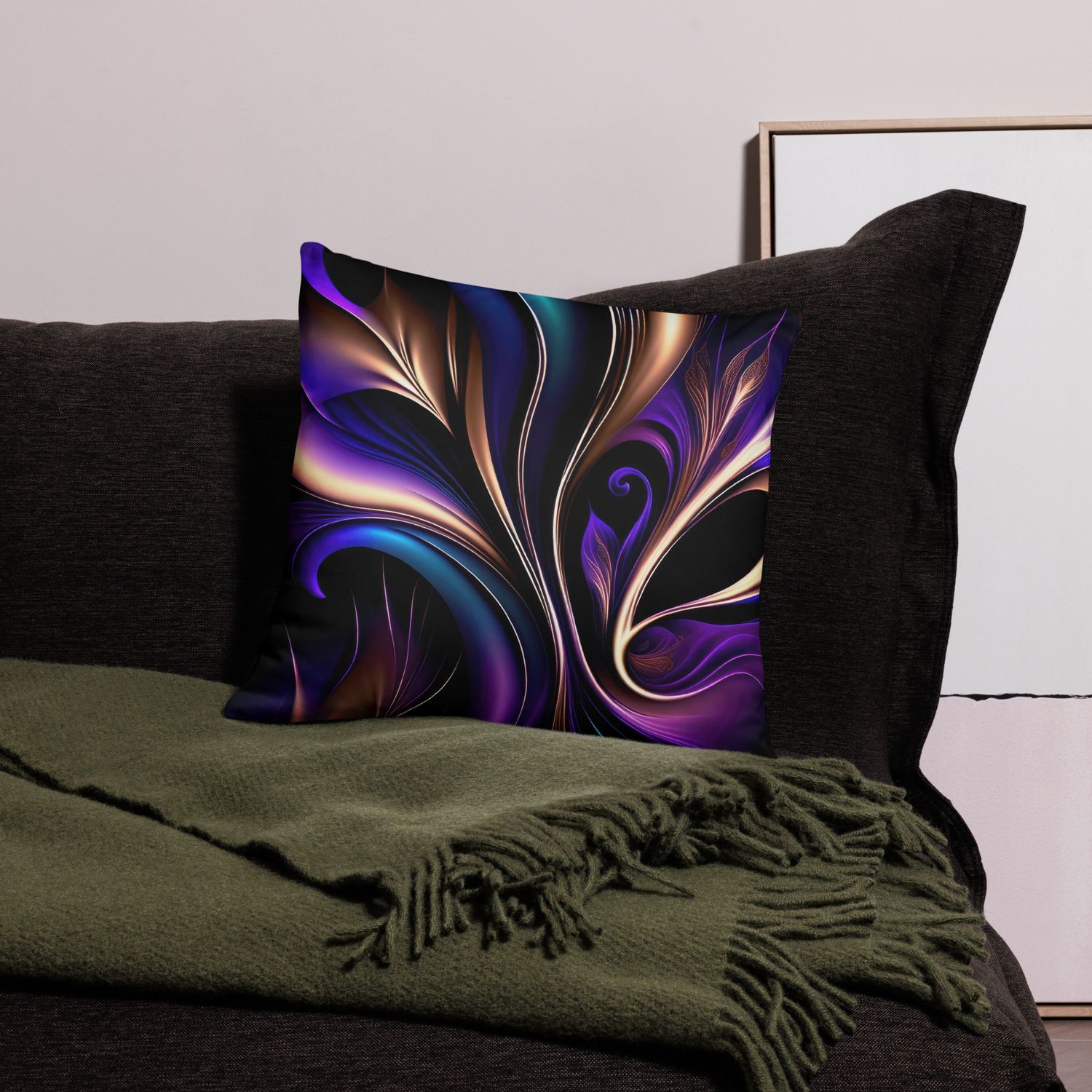 Midnight Bloom-Deep Purple, Teal, and Gold Abstract