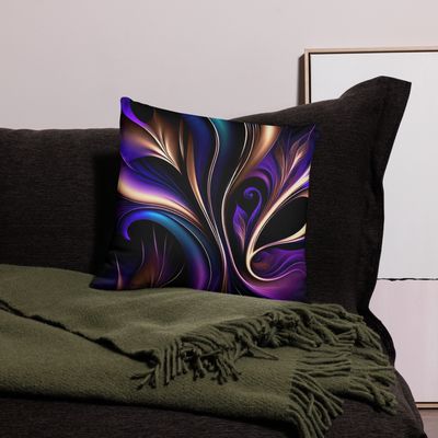Midnight Bloom-Deep Purple, Teal, and Gold Abstract