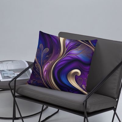 Midnight Petals-Deep Purple and Gold Abstract Floral
