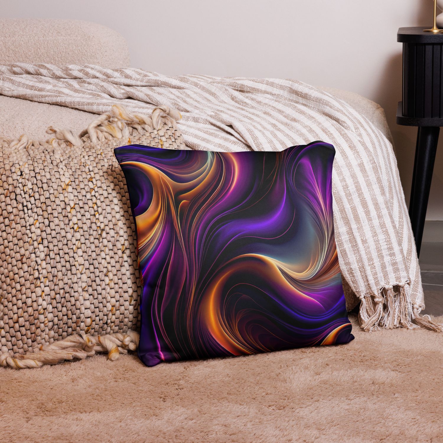 Luminous Flow-Vibrant Purple, Orange, and Gold Abstract