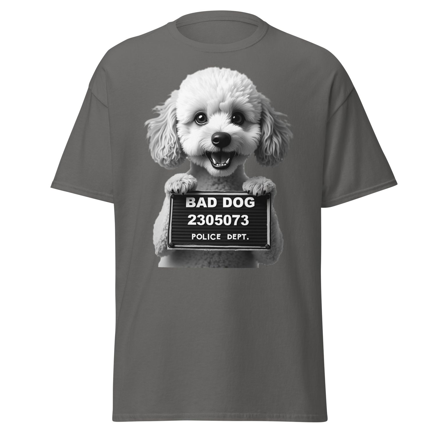 Bad Dog: Poodle Mugshot, Color: Charcoal, Size: Medium