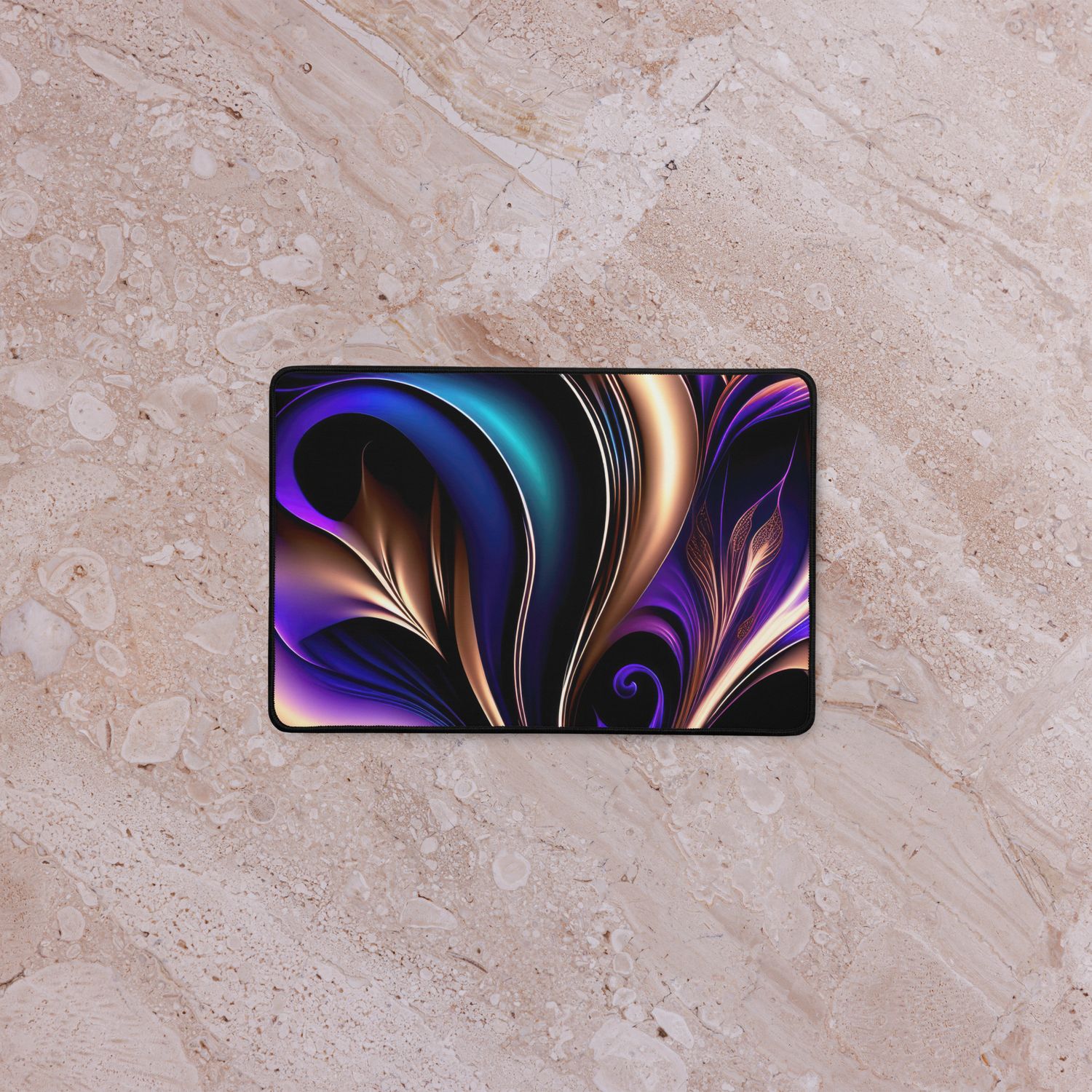 Midnight Bloom-Deep Purple, Teal, and Gold Abstract