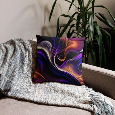 Fiery Waves - Bold Purple, Orange, and Gold Abstract Pillow