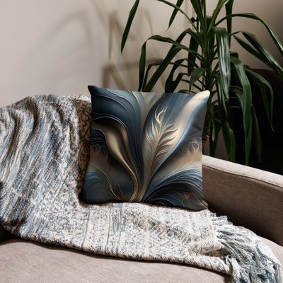 Emerald Whisper - Teal and Gold Abstract Floral Art Pillow