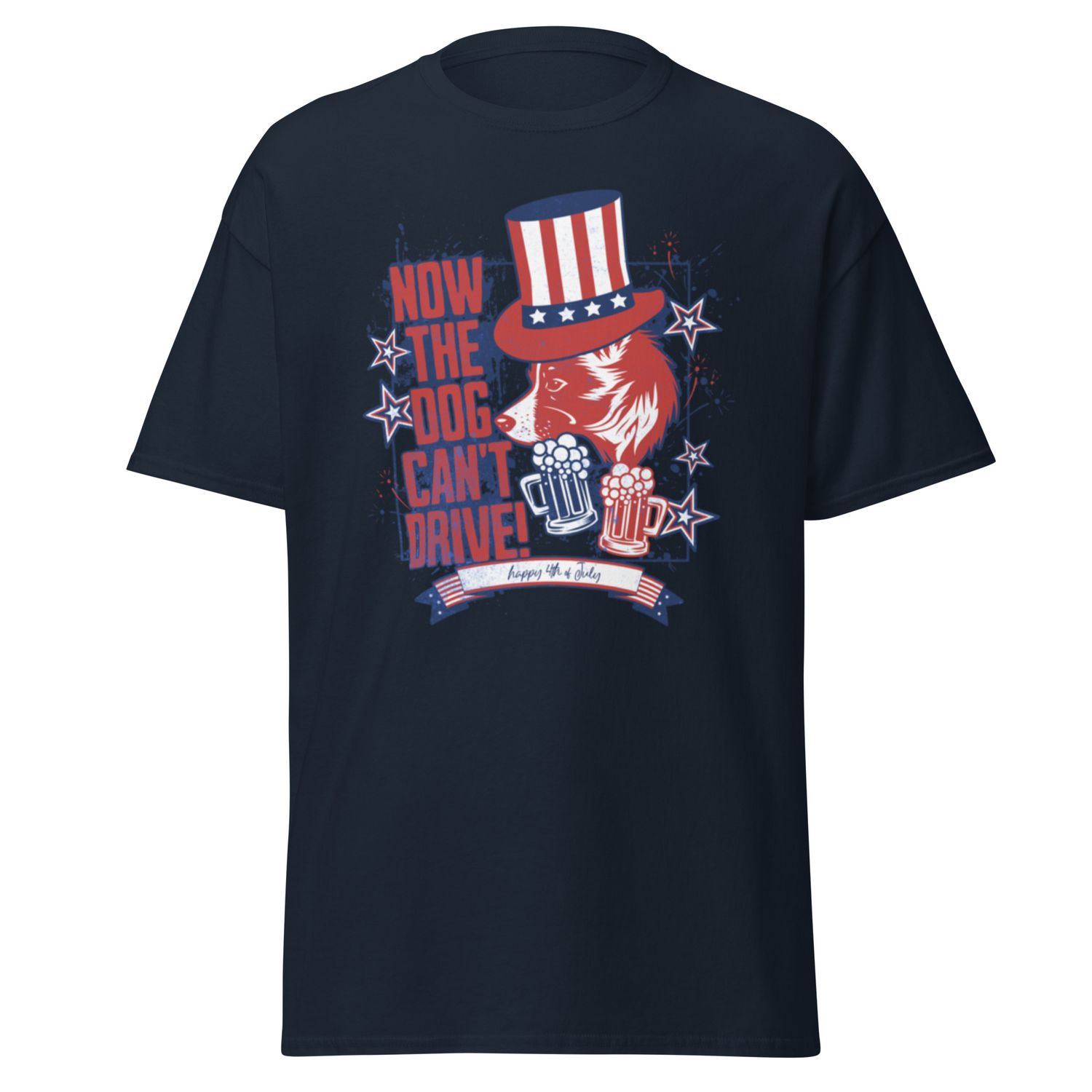 Now The Dog Can't Drive - 4th of July, Color: Navy, Size: Medium