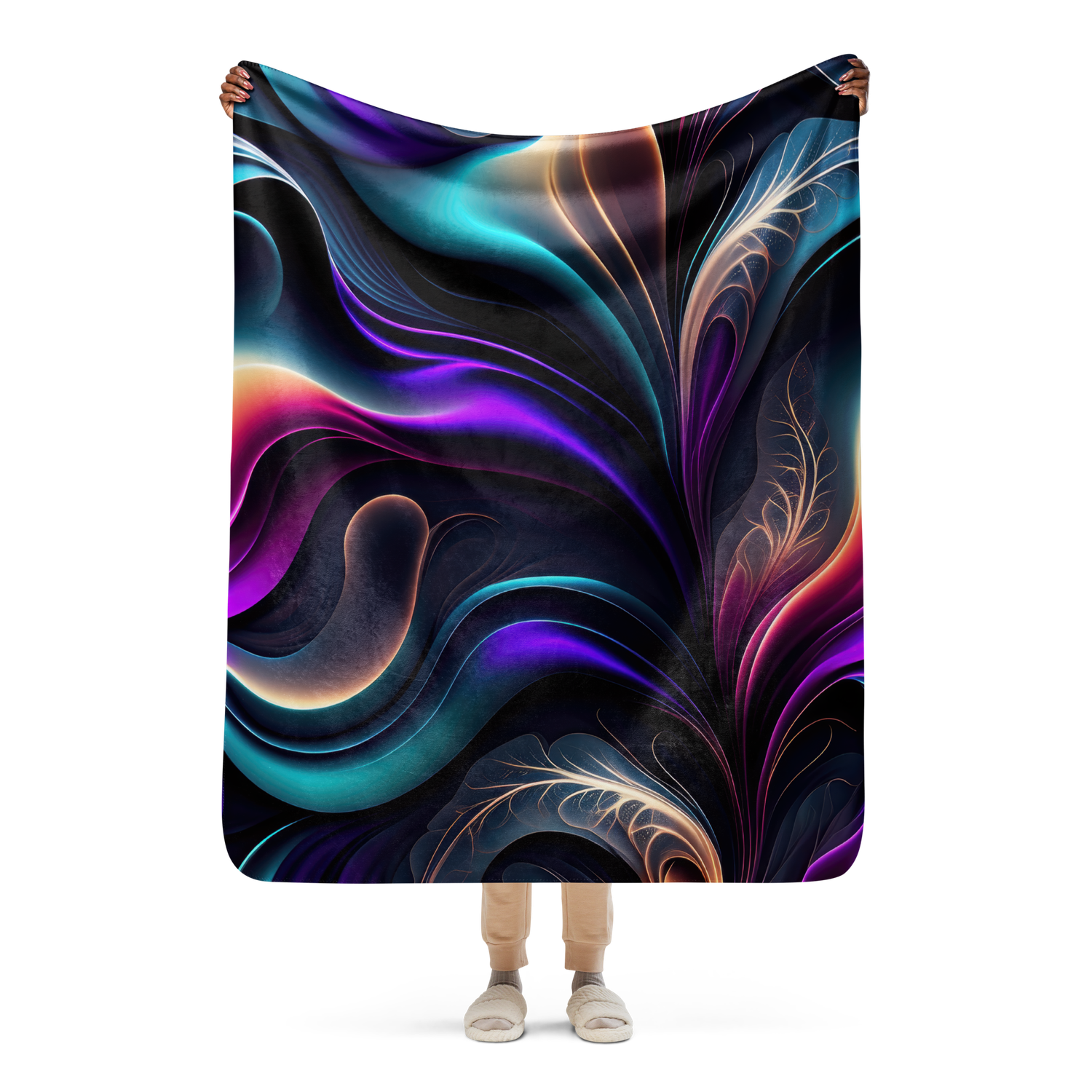 Radiant Bloom-Vivid Purple, Teal, and Gold Abstract