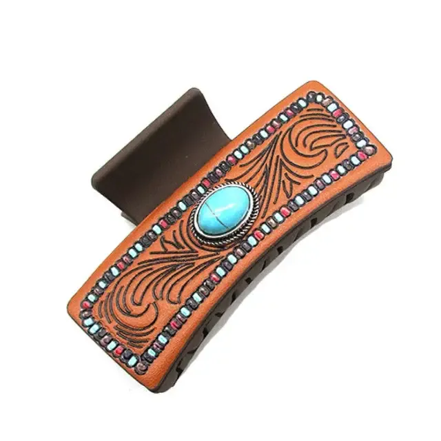 SW Tooled Turq Stone Hair Claw