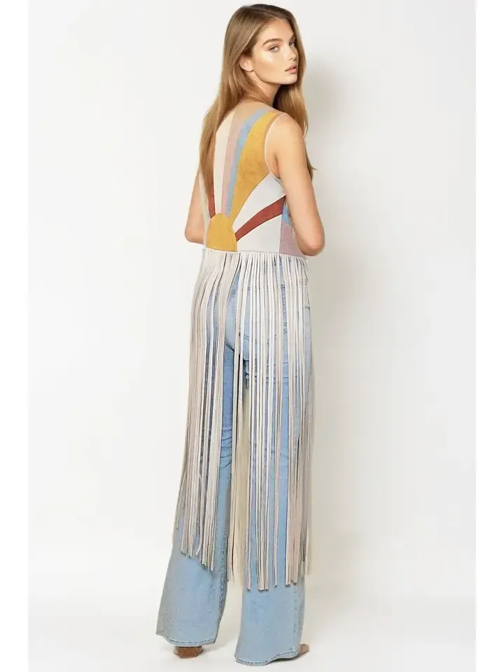 Wisteria Lane Maxi ColorBlock Sunrise Suede Vest Teal