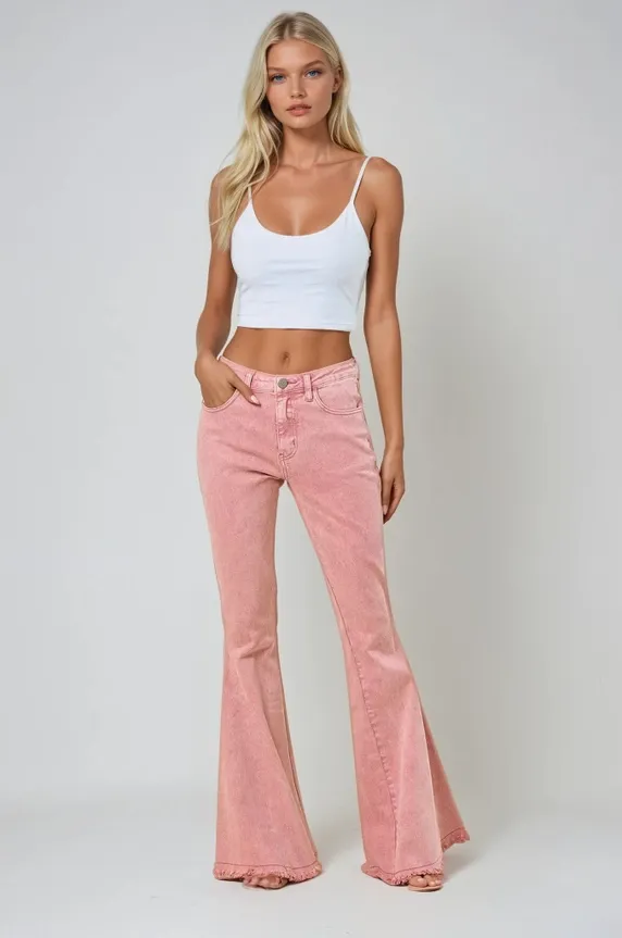 Wisteria Lane Acid Washed Bell Bottom Jeans Wheat Rose Wash