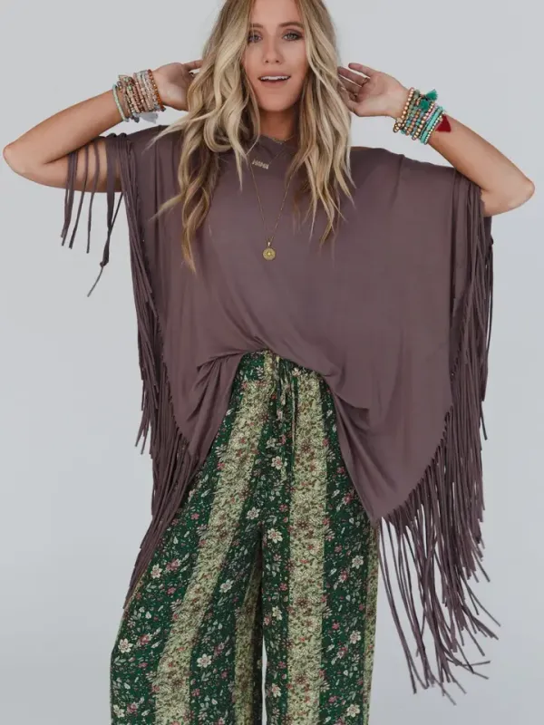 Three Birds Showstopper Fringe Top  - Mocha