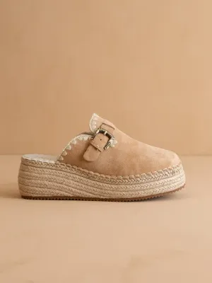 Oasis The Edith Almond Clog Raffia Mule w Western Buckles Almond