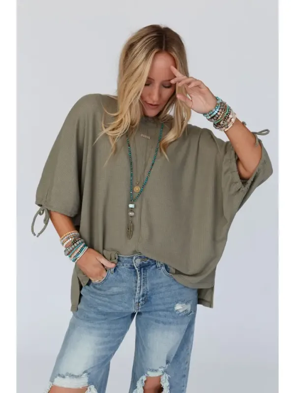 Three Birds Little Lark Puff Sleeve Top - Olive