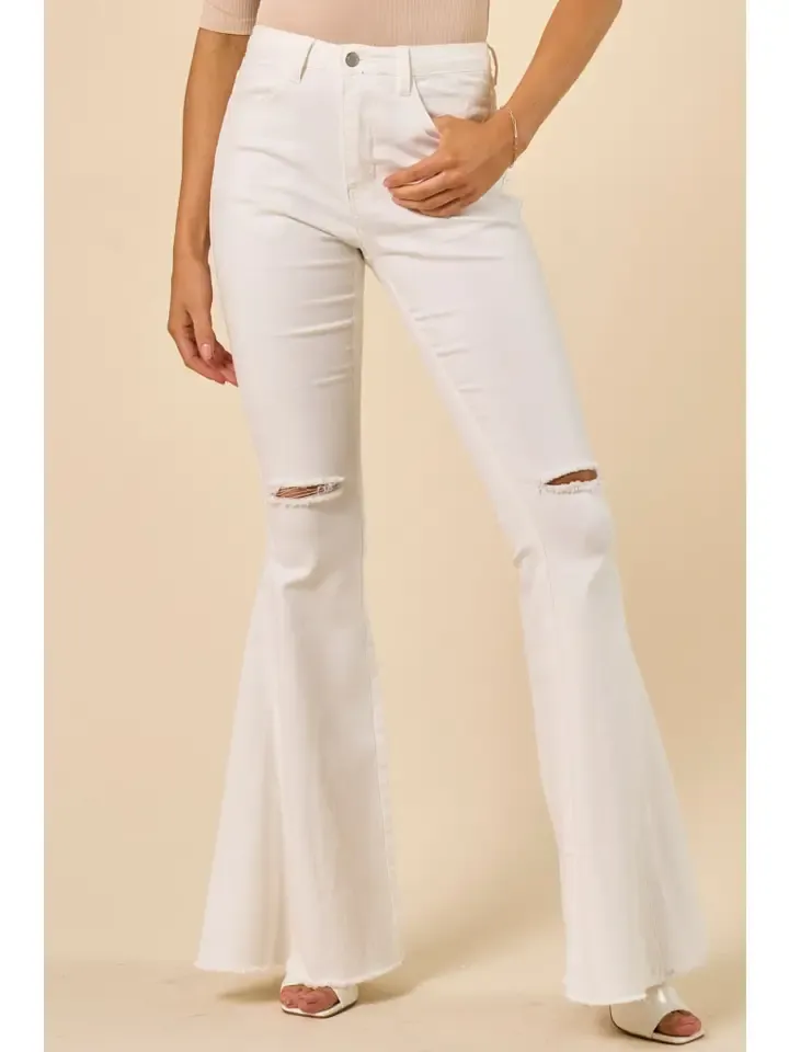 Saints And Hearts White Flares with Distressed Hem Plus