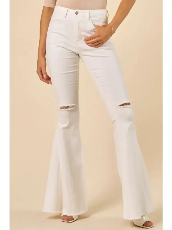Saints And Hearts White Flares with Distressed Hem Plus