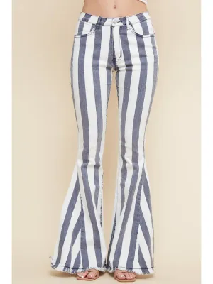 Saints And Hearts Western denim bell bottoms grey stripe