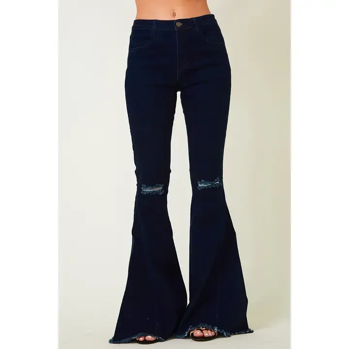 Saints And Hearts DK Denim Flared Bell Bottoms with Ripped Knees