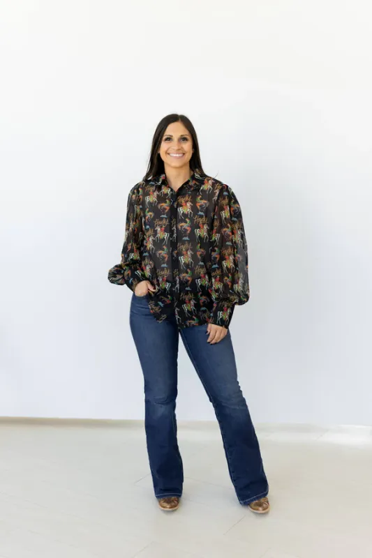 Turq Haven Black Howdy Top Button Up