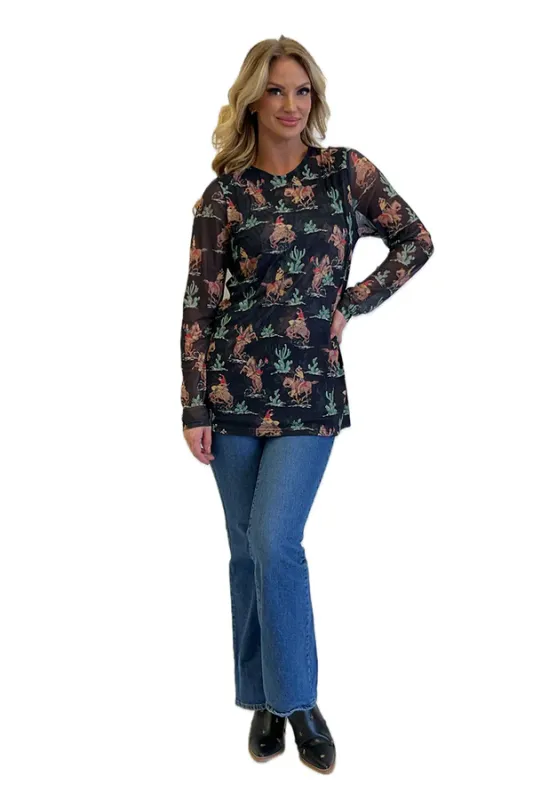 Fashion Express Black Horse Mesh Top