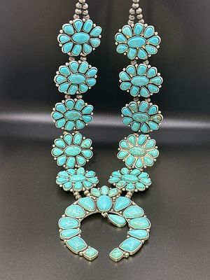 Emma Squash Blossom Necklace- Silver/Turqouise