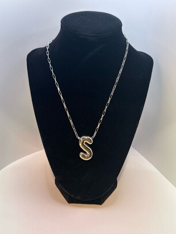 Silver Letter Pendant Initial Monogram S