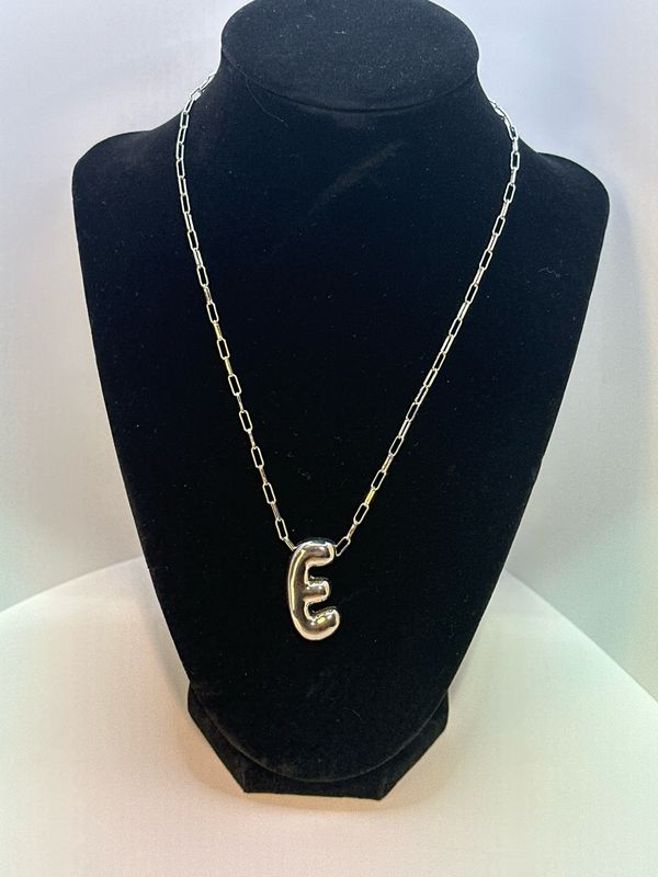 Silver Letter Pendant Initial Monogram E
