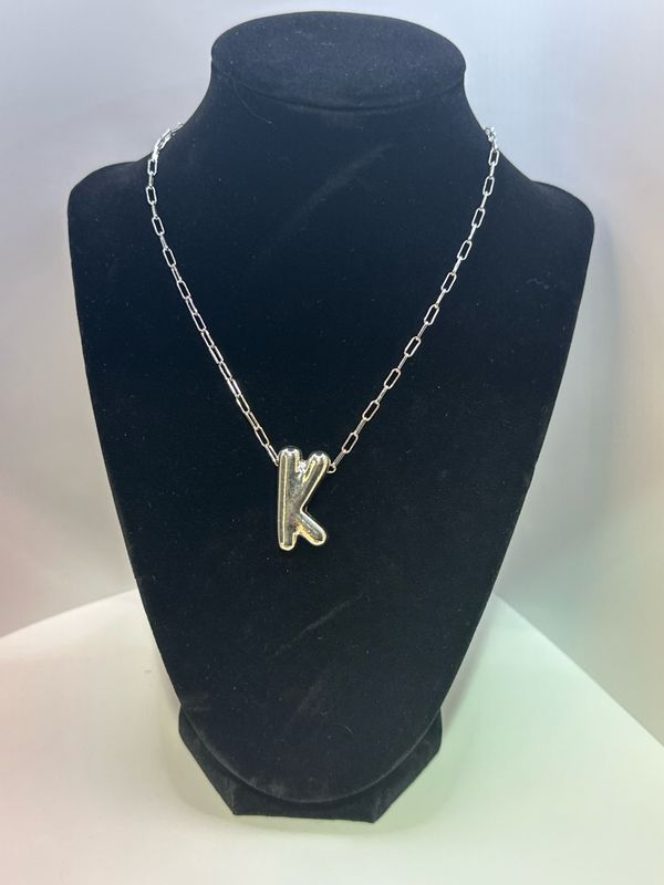 Silver Letter Pendant Initial Monogram K