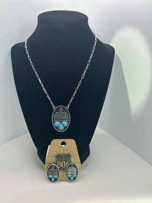 Boot Stitch Necklace and Earring Set Turq