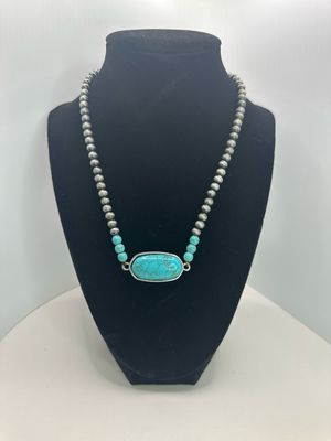 Emma Silver Pearl With Turq Oval Neck