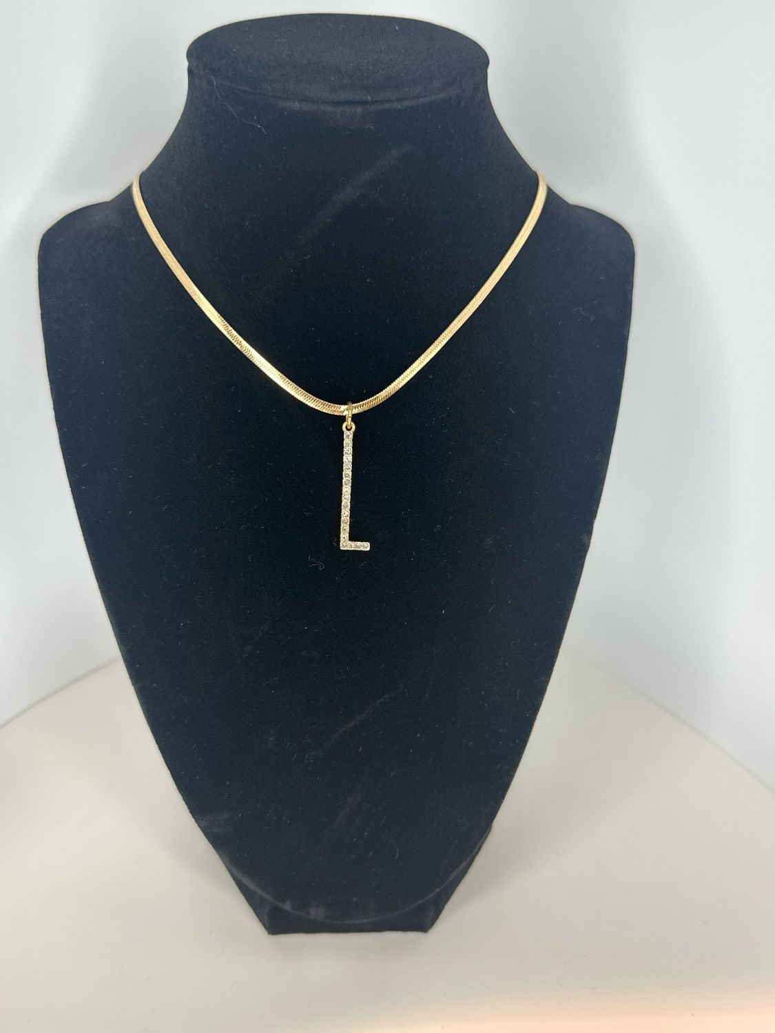 Rhinestone Initial Necklace Initial L