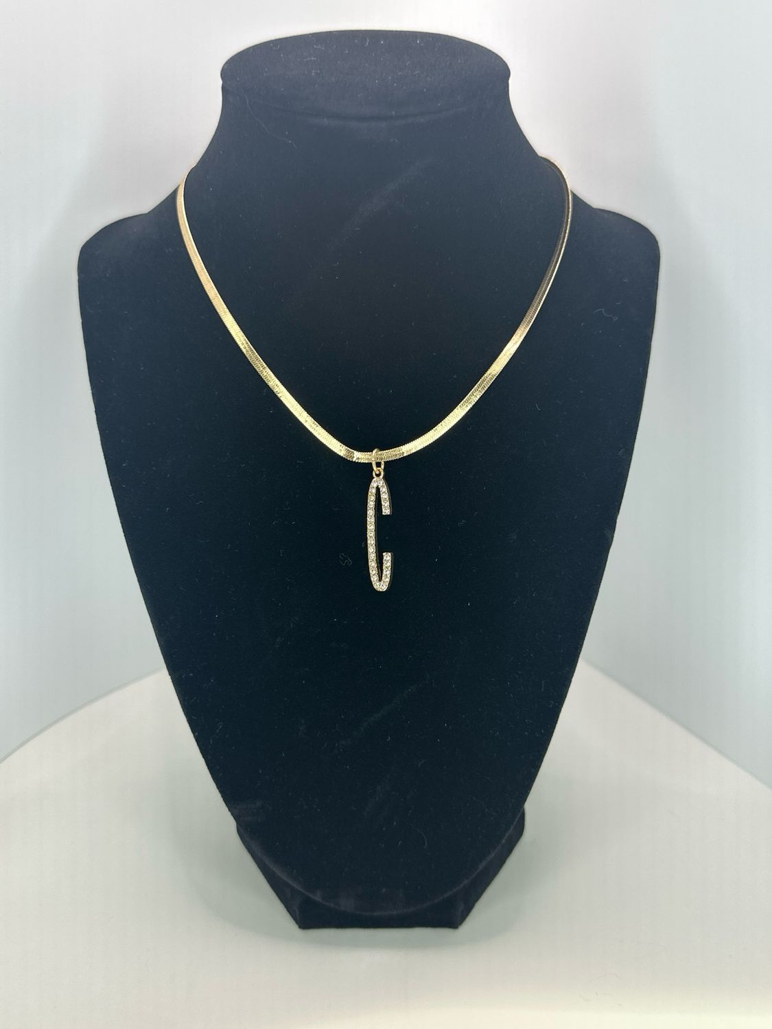 Rhinestone Initial Necklace Initial C