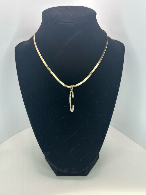 Rhinestone Initial Necklace Initial C