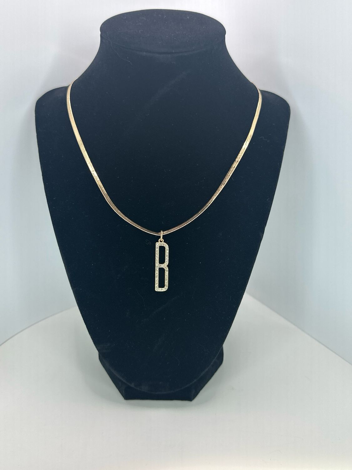 Rhinestone Initial Necklace Initial B