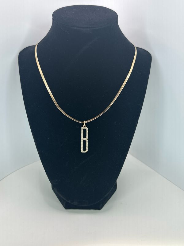 Rhinestone Initial Necklace Initial B